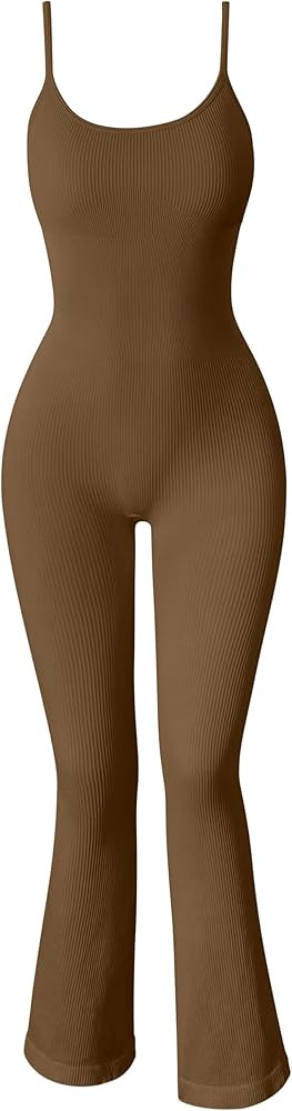 OQQ Women Yoga Jumpsuits Ribbed Exercise Adjustable Spaghetti Strips Tops Bell Bottoms Flare Jump... | Amazon (US)