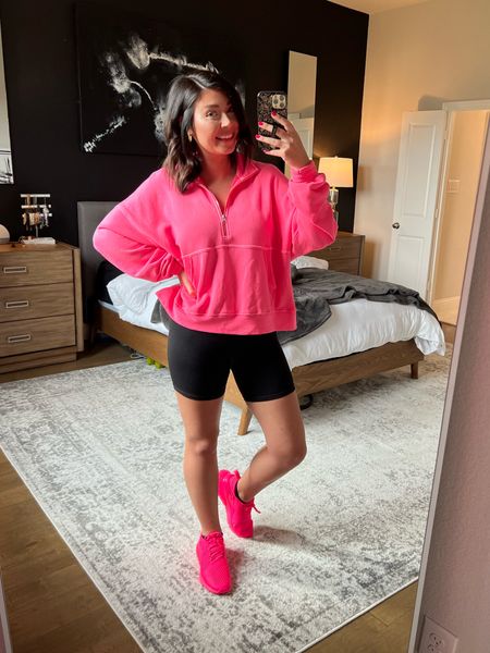 Resharing this fav look since the hot pink quarter zip is FINALLY on the website. I wear a medium in it and the shorts  

#LTKstyletip #LTKshoecrush #LTKunder50