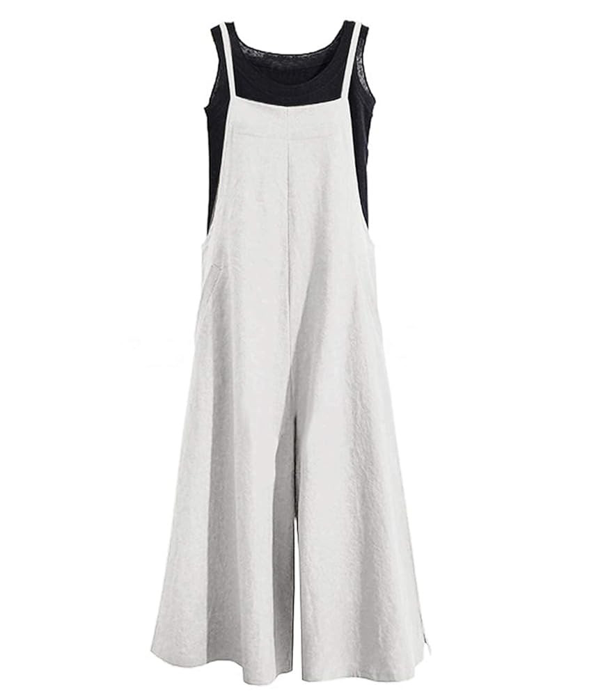 YESNO Women Casual Loose Long Bib Pants Wide Leg Jumpsuits Baggy Cotton Rompers Overalls with Poc... | Amazon (US)