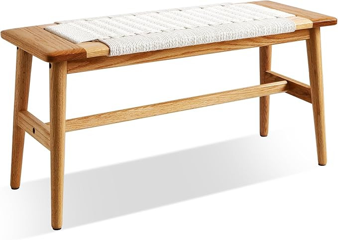 100% Solid Oak Wood Bench,Hand Woven Bench Surface Design,Solid Structure of Chair Legs,Entryway ... | Amazon (US)