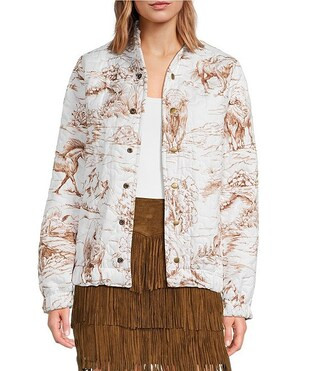 Ida Mae Home Toile Print Round Neck Long Sleeve Bomber Jacket | Dillard's | Dillard's