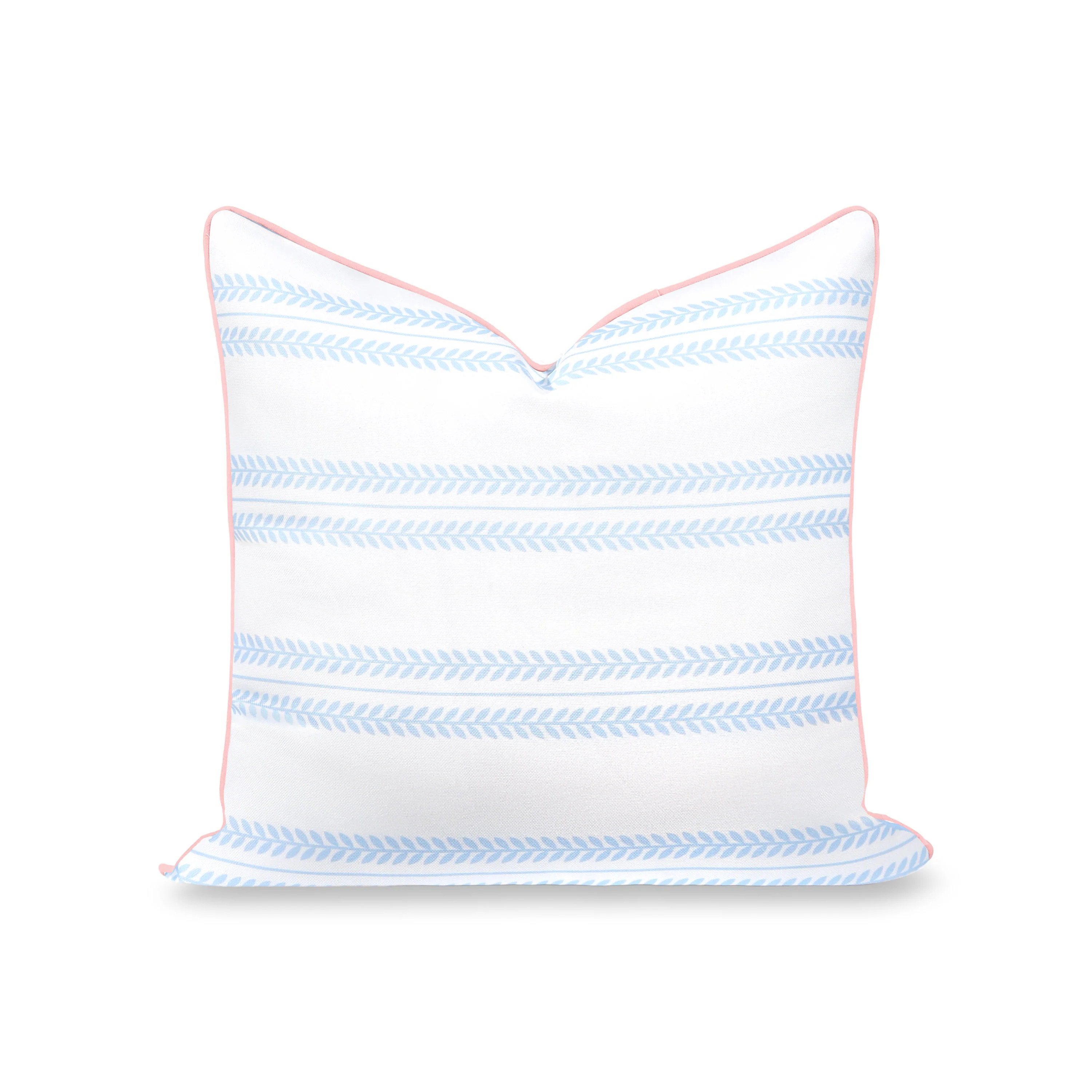 Verdra Leaf Striped, Indoor/Outdoor Pink Blue Striped Pillow Cover, with Piping, 22 | Hofdeco