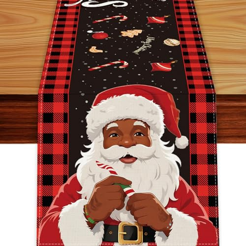 Red and Black Buffalo Plaid Table Runner, Seasonal Winter Christmas Holiday Kitchen Dining Table Decorations and Supplies for Home Dining Room Party Decor (Santa Claus-02, 13x90 Inches) | Amazon (US)