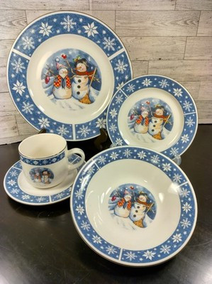 Crofton Snowman 5 Piece Place setting Winter Holiday Christmas Dishes Vtg 90s | eBay US