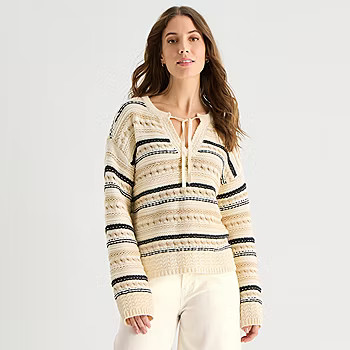 new!a.n.a Tall Womens Split Tie Neck Long Sleeve Pullover Sweater | JCPenney