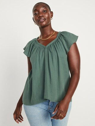 Flutter-Sleeve V-Neck Swing Blouse for Women | Old Navy (US)