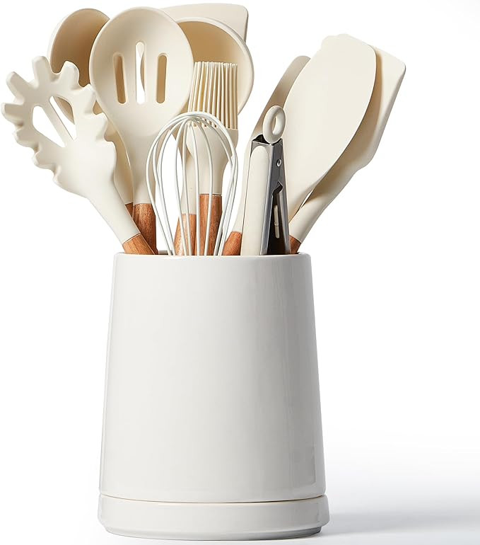 Delpnana Kitchen Utensil Holder for Countertop, Utensil Holder with Drip Tray, Ceramic Utensil Cr... | Amazon (US)