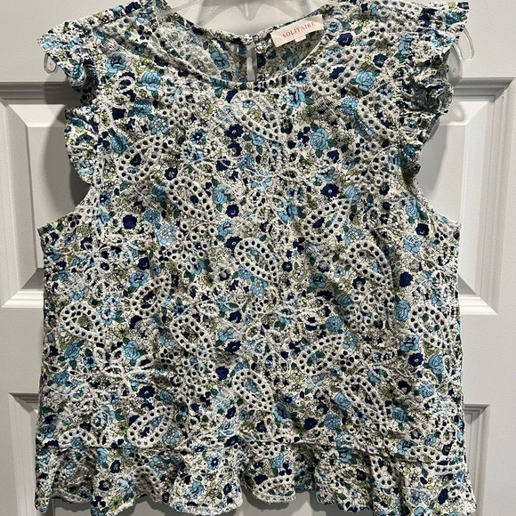Solitaire Blue and Green Floral Blouse with Ruffled Cap Sleeves | Poshmark