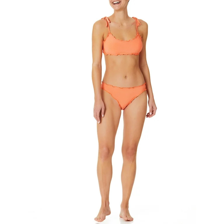 No Boundaries Junior's Lurex Solid Lettuce Edge Bikini Bottom | Walmart (US)