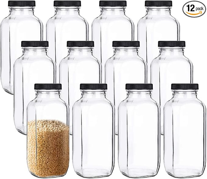 yarlung 12 Pack 17Oz French Glass Spices Jars with Plastic Lids, Clear Square Water Juice Bottles... | Amazon (US)