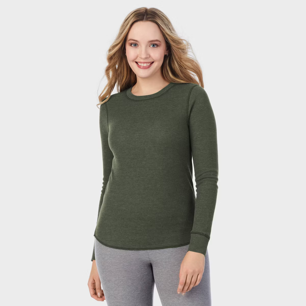 Warm Essentials by Cuddl Duds Women's Waffle Thermal Crewneck Pajama Top - Forest Green M | Target