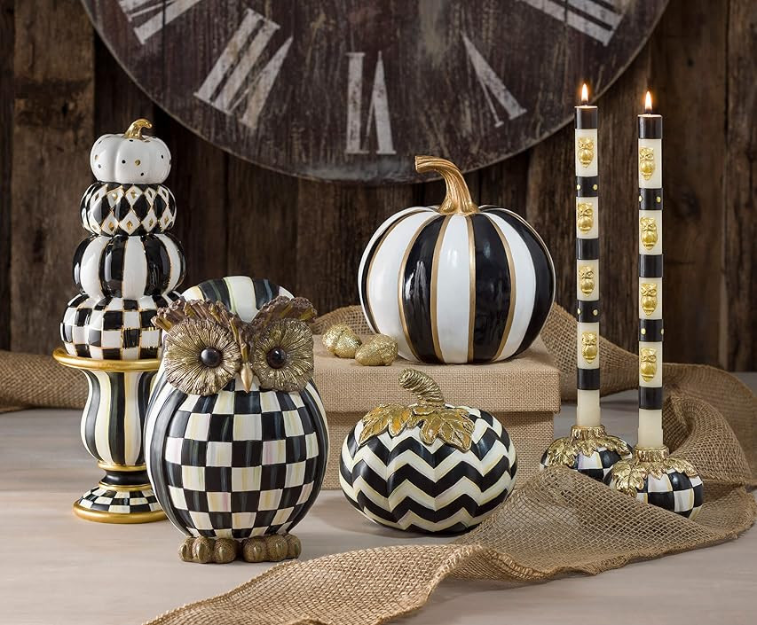 MacKenzie-Childs Courtly Check Black-and-White Small Decorative Pumpkin for Fall Decor, Autumn Decor | Amazon (US)