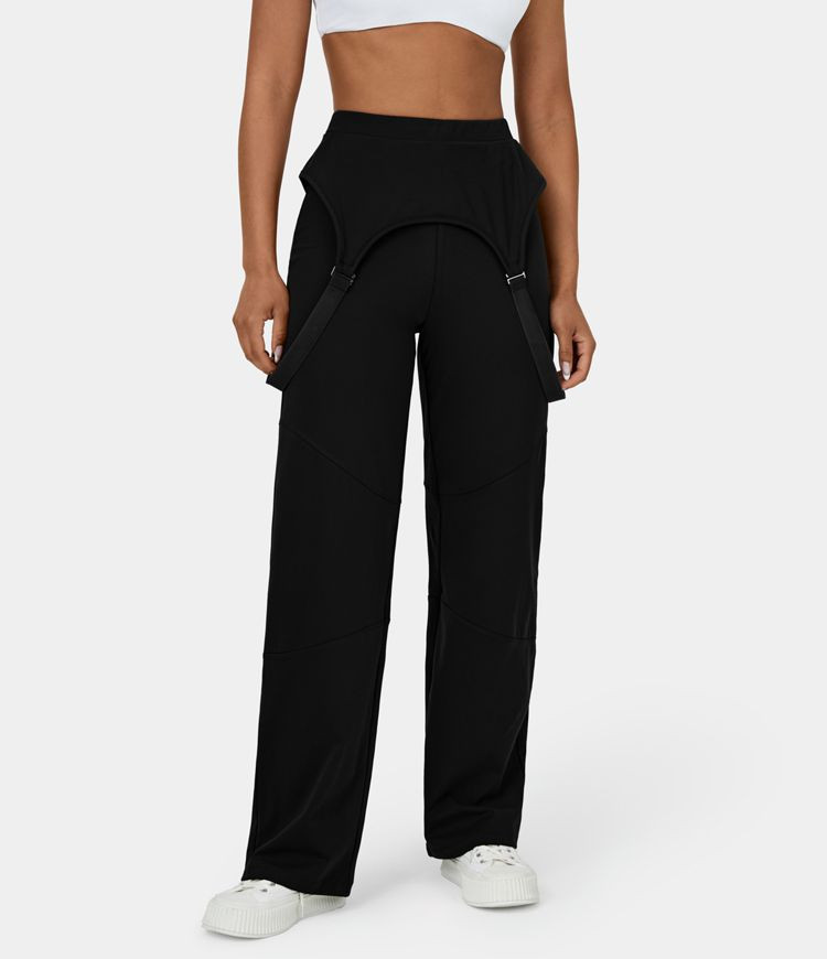 Women’s High Waisted Removable & Adjustable Strap Back Pocket Overall Straight Leg Casual Pants... | HALARA