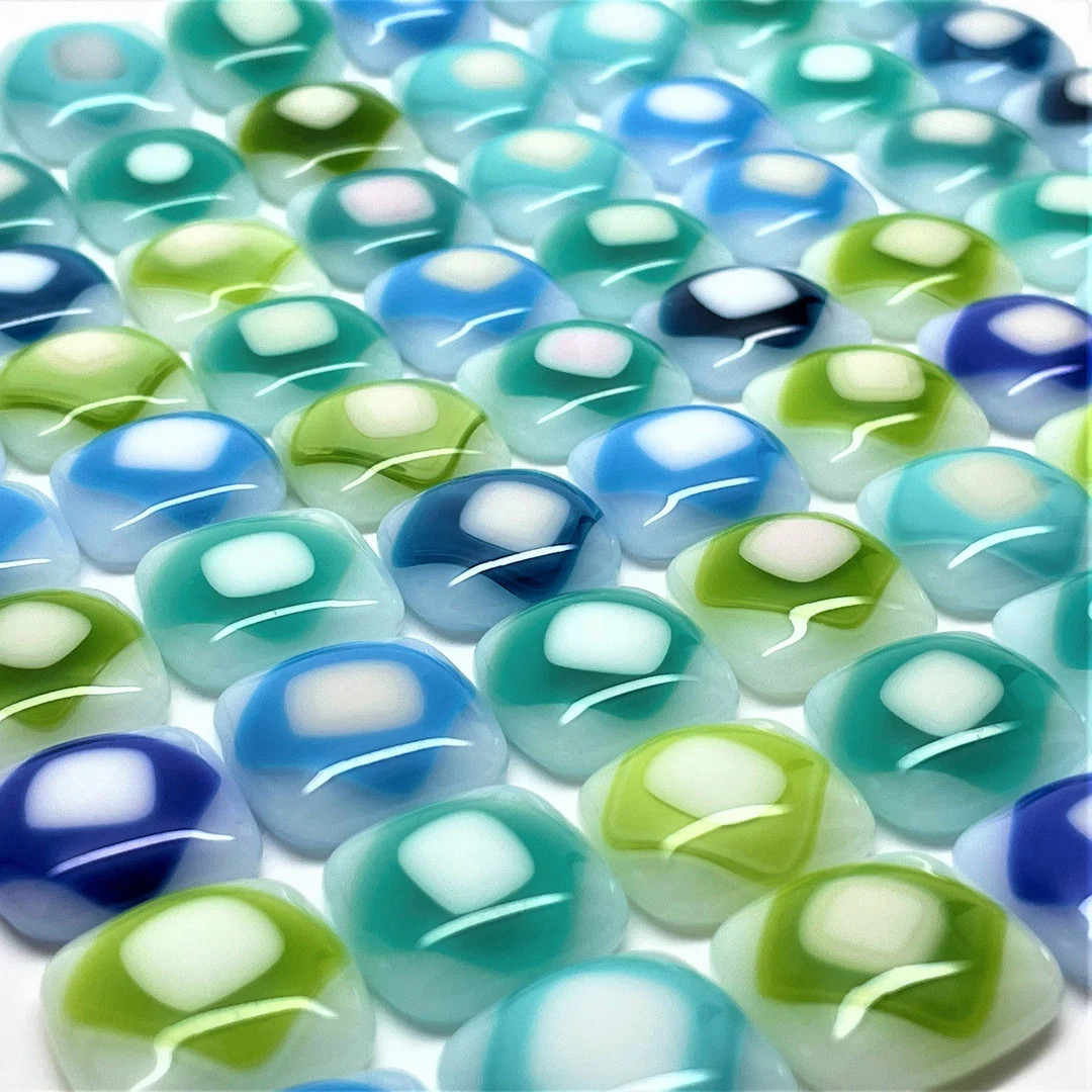 FUSED Stained Glass Tiles, Med, 12pcs, BLUE GREEN, White - Etsy | Etsy (US)