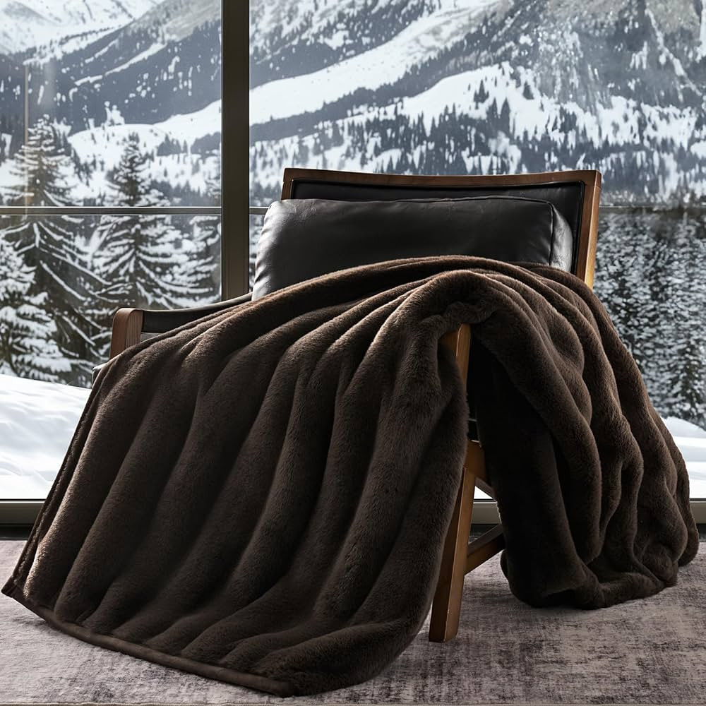 EVERGRACE Soft Luxury Faux Rabbit Fur Throw Blanket for Couch, Cozy Fluffy Channel Throw Blanket ... | Amazon (US)