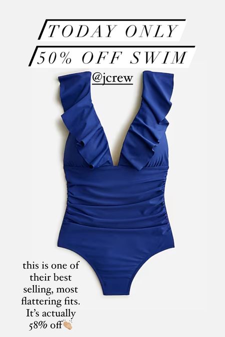 50% off swim at J.Crew but TODAY ONLY

this suit is actually 58% off in one of their best selling, most flattering fits. Comes in several colors. 

#LTKSwim #LTKOver40 #LTKSaleAlert