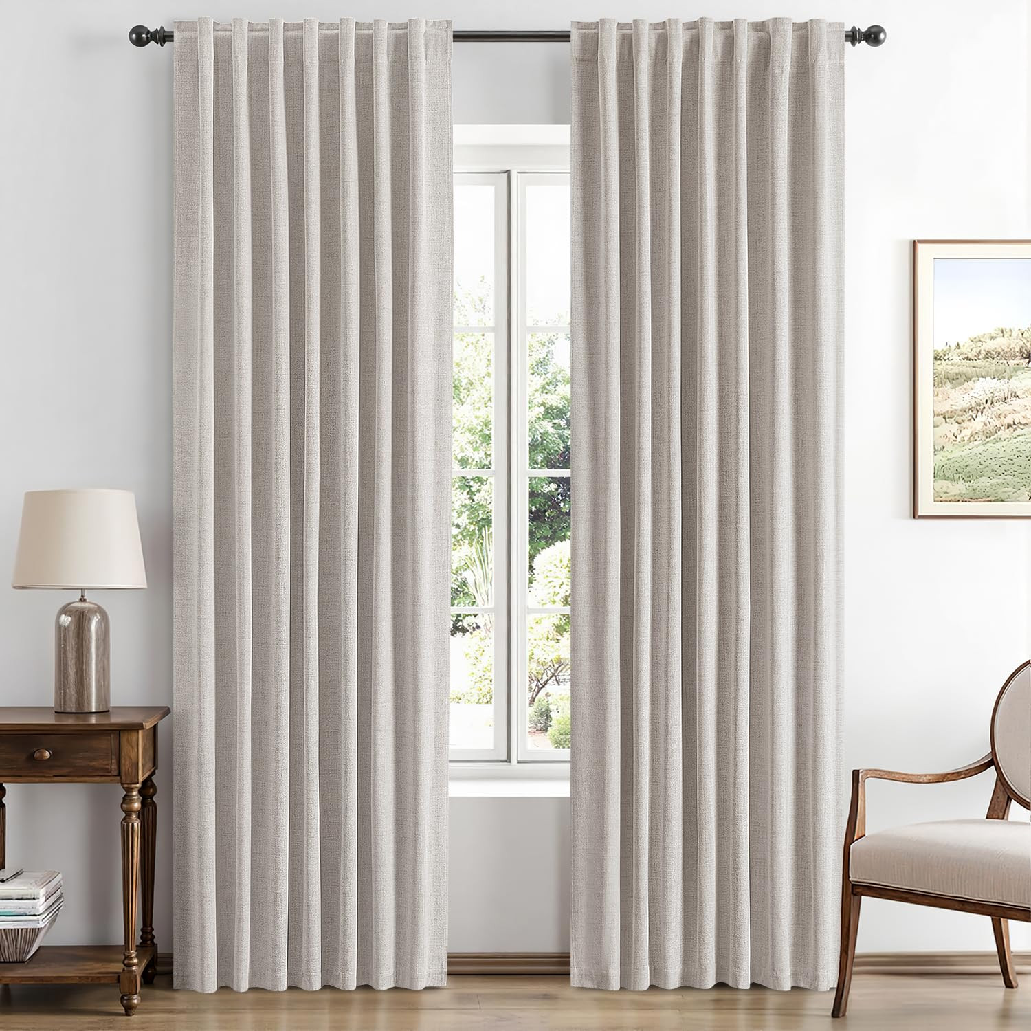 MIULEE 90 Inch Long 100% Blackout Linen Curtains for Bedroom, Ivory Solid Luxury Decor Thermal In... | Amazon (US)