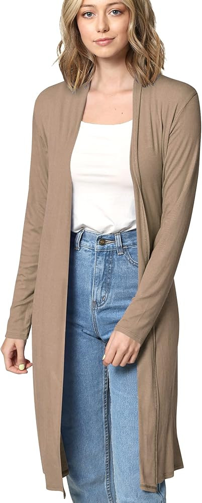 Made By Johnny Women's Solid Long Sleeve Open Front Long Cardigan | Amazon (US)