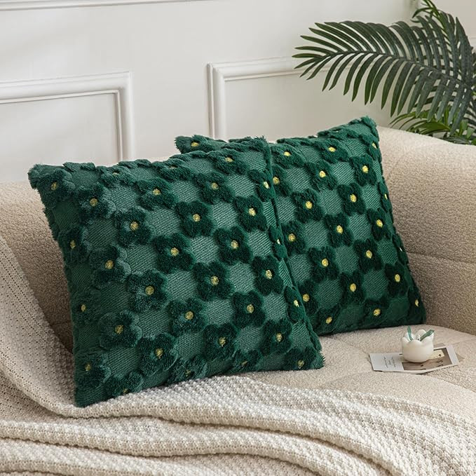 Floral Boho Decorative Throw Pillow Covers Set of 2 Packs, Faux Fur Fluffy Throw Pillows for Bed ... | Amazon (US)