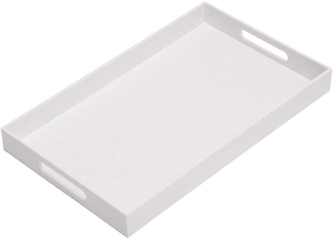Glossy White Sturdy Acrylic Serving Tray with Handles-12x20 Inch-Serving Coffee Appetizer Breakfa... | Amazon (US)