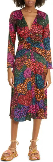 Rainbow Hearts Ruched Long Sleeve Midi Dress | Nordstrom