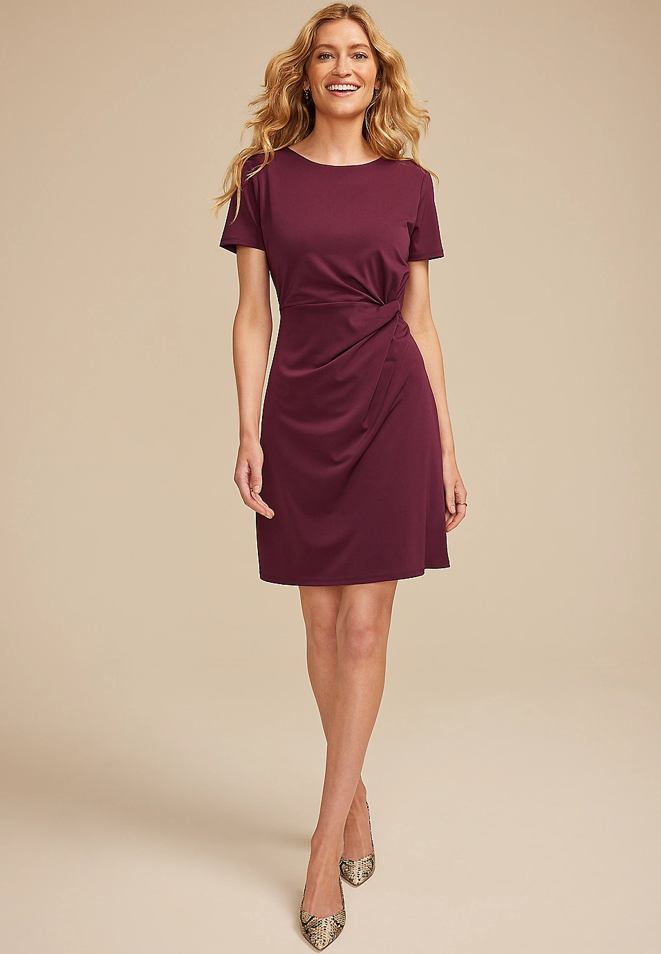 24/7 Side Knot Short Sleeve Mini Dress | Maurices