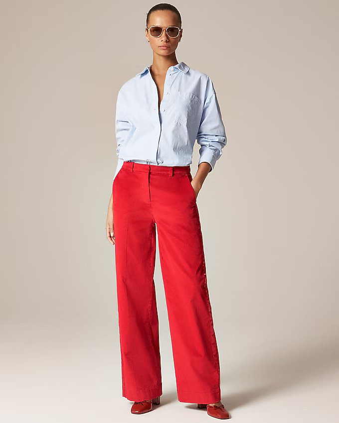 Wide-leg trouser with satin stripe in washed velvet | J. Crew US