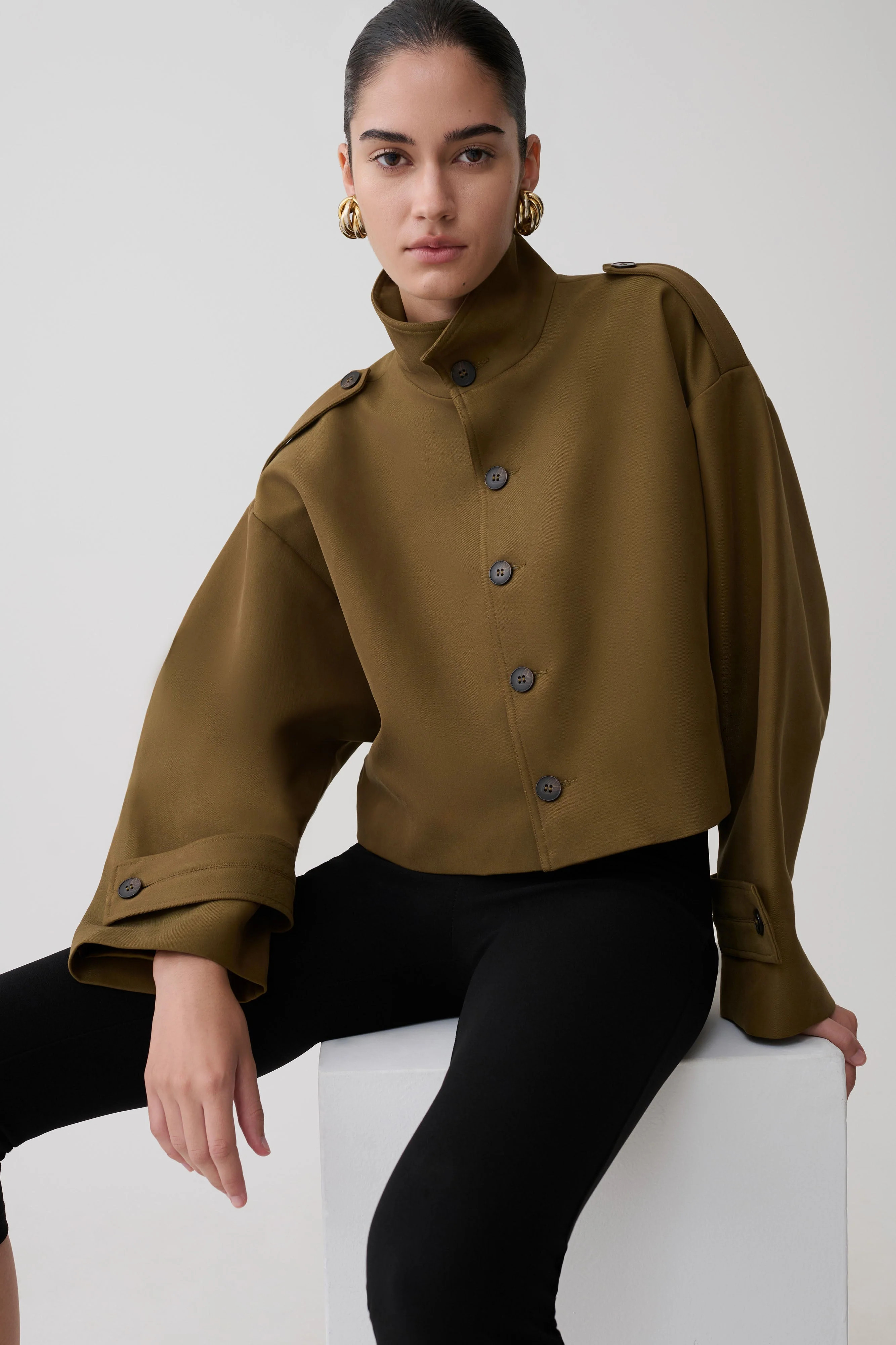 Funnel Neck Bomber Jacket - Khaki | MESHKI US