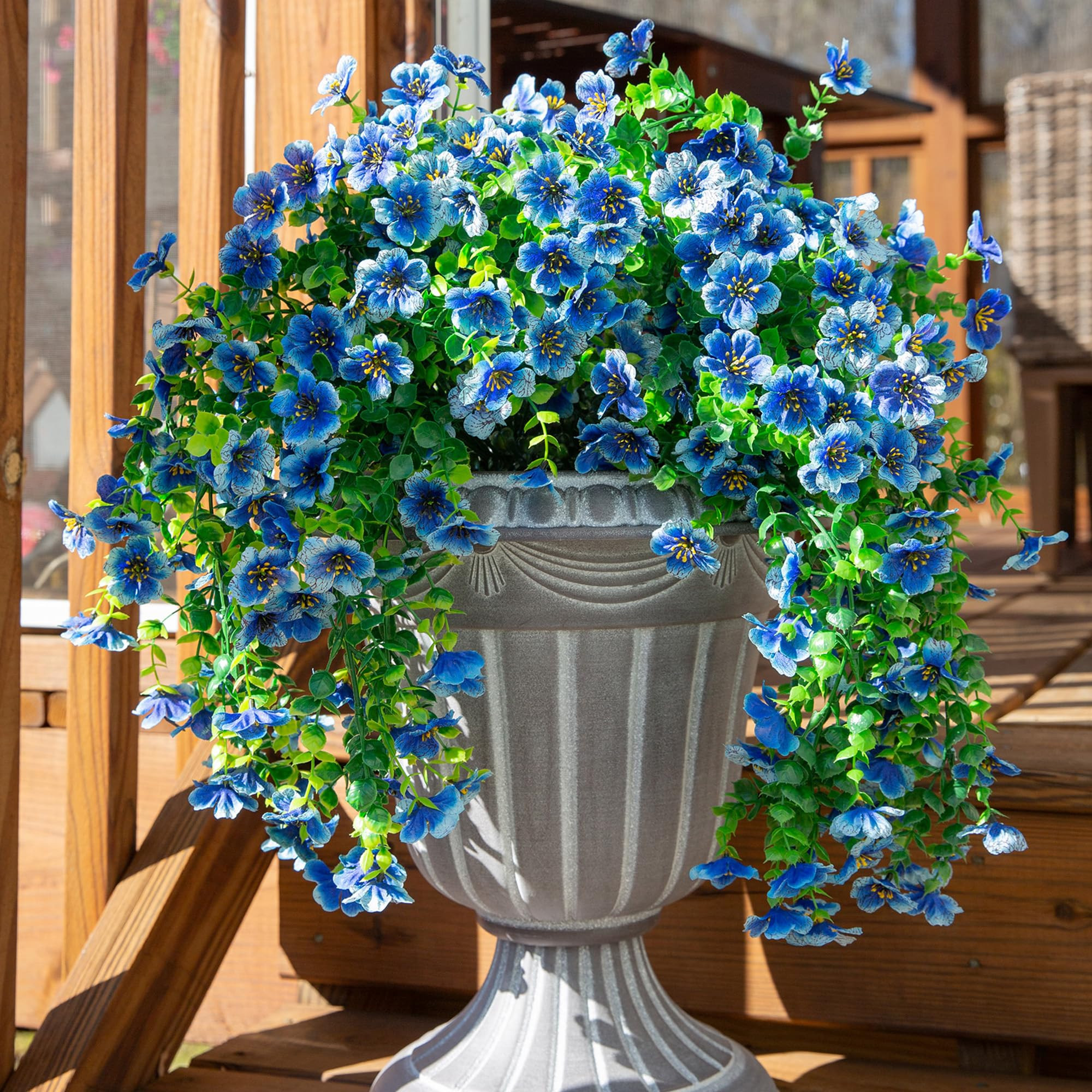 HyeFlora Artificial Flowers for Outdoors Decoration, 2Pcs Blue Fake Hanging Spring Summer Decor, ... | Amazon (US)