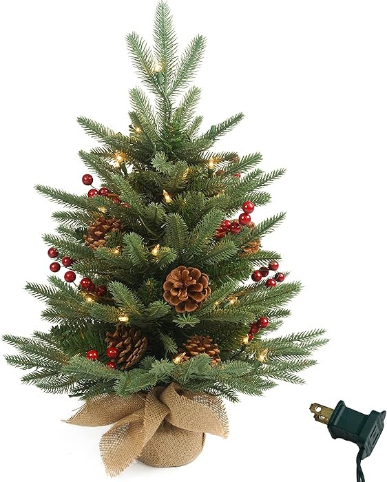 Prelighted Mini Christmas Tree 2 ft with 50 Light, 80 Tips Plug in Small Artificial Xmas Tree wit... | Amazon (US)