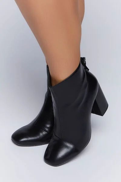 Faux Leather Block Heel Booties (Wide) | Forever 21 | Forever 21 (US)