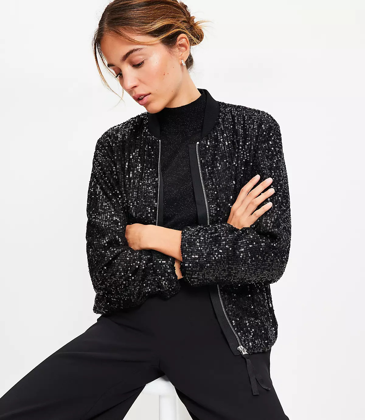 Sequin Bomber Jacket | LOFT