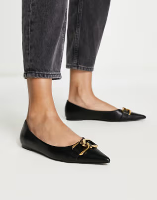 ASOS DESIGN Lawless Pointed toe ballet flat with chain in black | ASOS (Global)