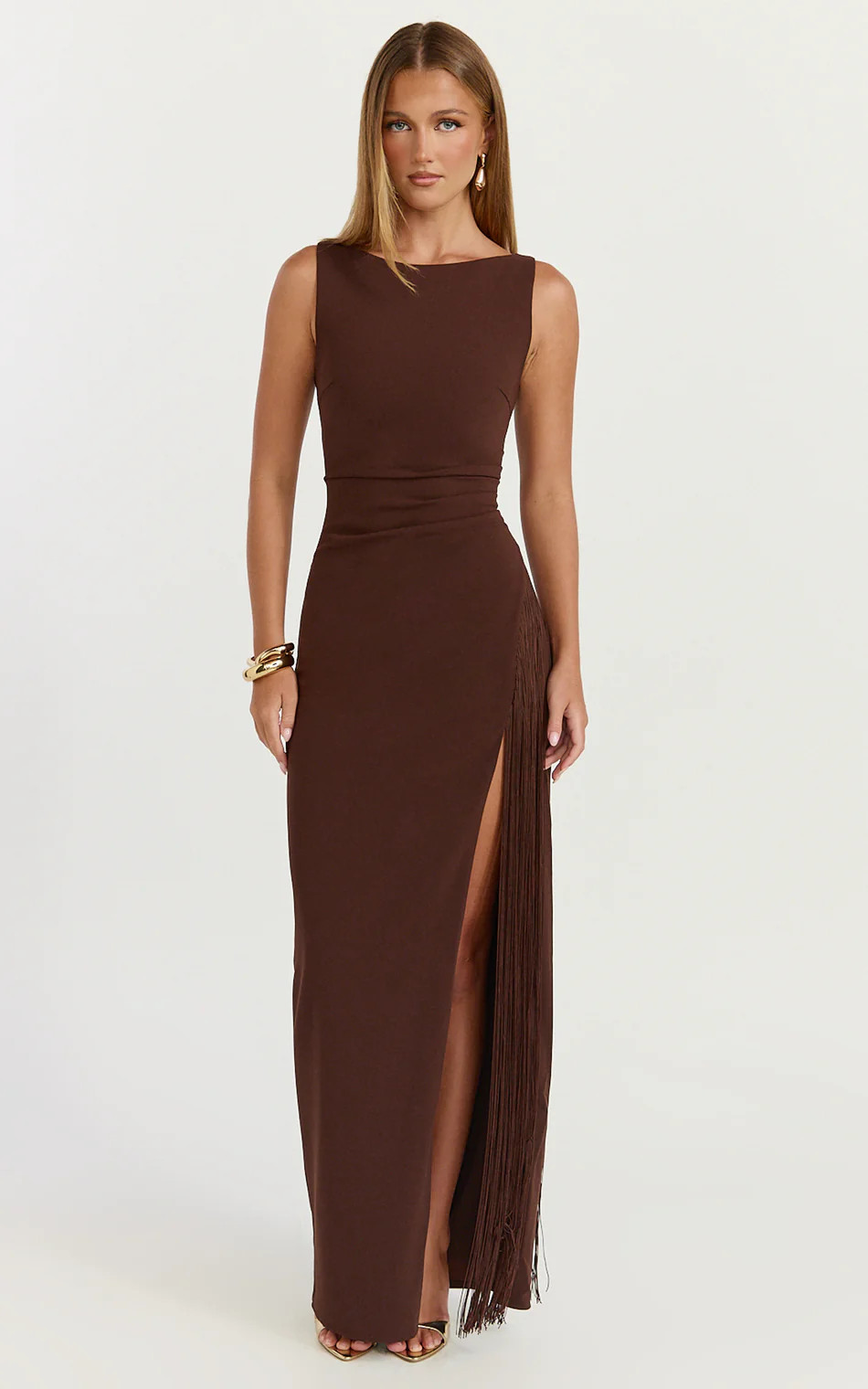 Scoop Neck Fringe Dress in Chocolate | Showpo (US, UK & Europe)