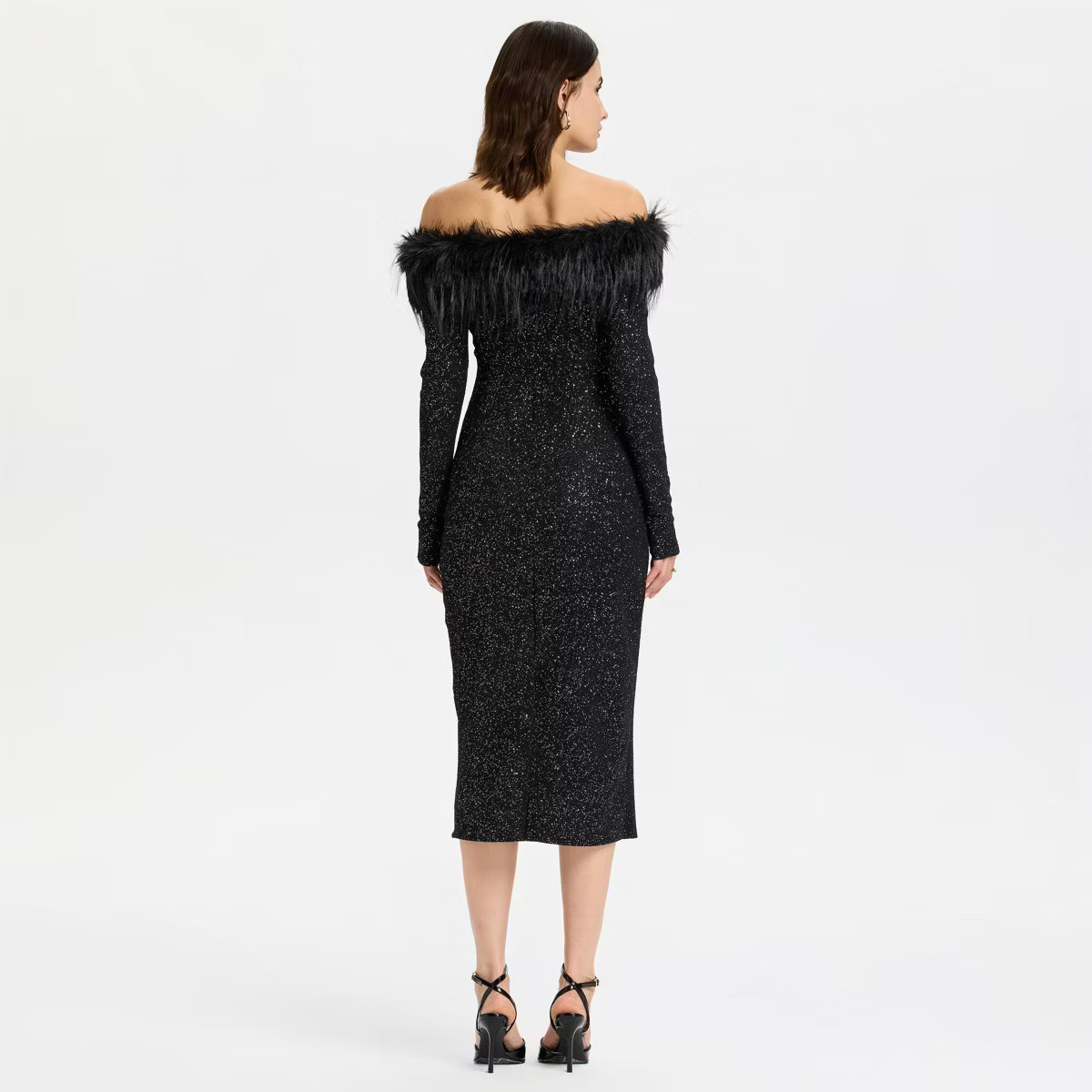 Women's Long Sleeve Faux Fur Off the Shoulder Midi Dress - A New Day™ | Target
