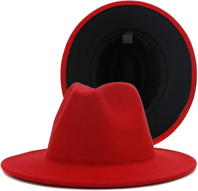 REVKI Wide Brim Fedora Hats for Women Dress Hats for Men Two Tone Panama Hat with Belt Buckle | Amazon (US)