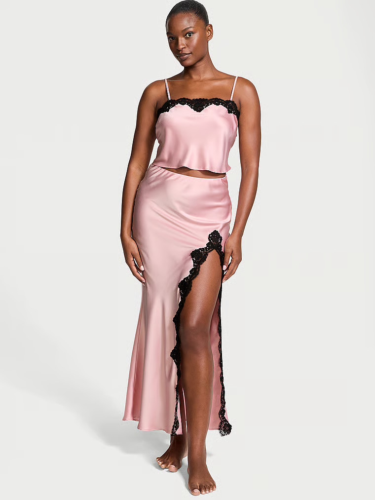 Buy Satin Lace-Trim Cropped Top & Slip Skirt Set, Woodland Green - Order Cami Sets online - Victo... | Victoria's Secret (US / CA )