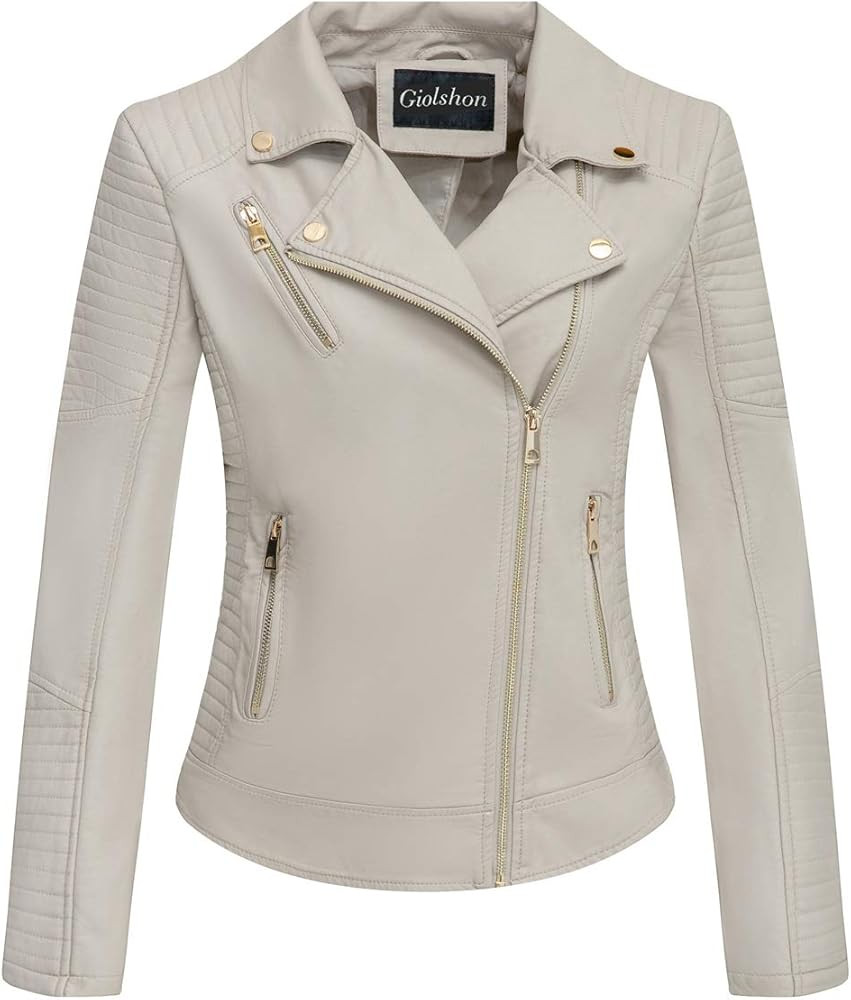 Giolshon Faux Leather Short Jacket Women Fall and Winter Fashion Motorcycle Biker Casual Slim Bomber | Amazon (US)
