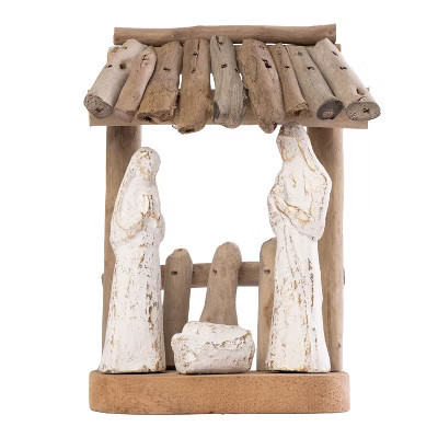 Transpac Driftwood Creche with White Holy Family Nativity Scene Figurines for Christmas Tabletop Decor Indoor Use | Target