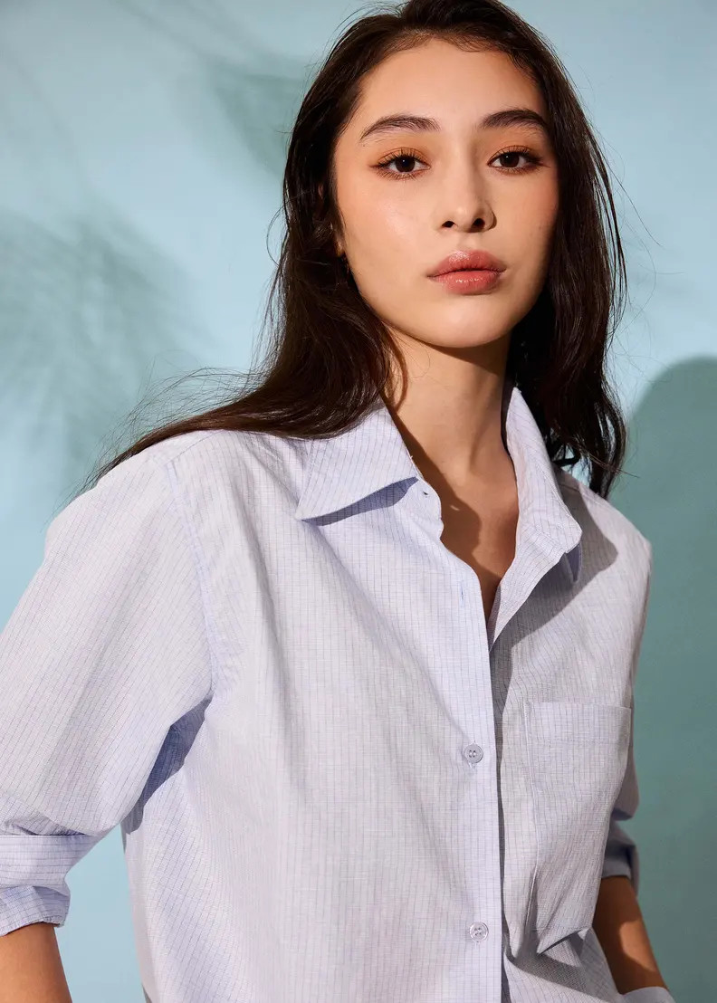 Striped Relaxed Collared Shirt | LOVEBONITO SINGAPORE PTE LTD