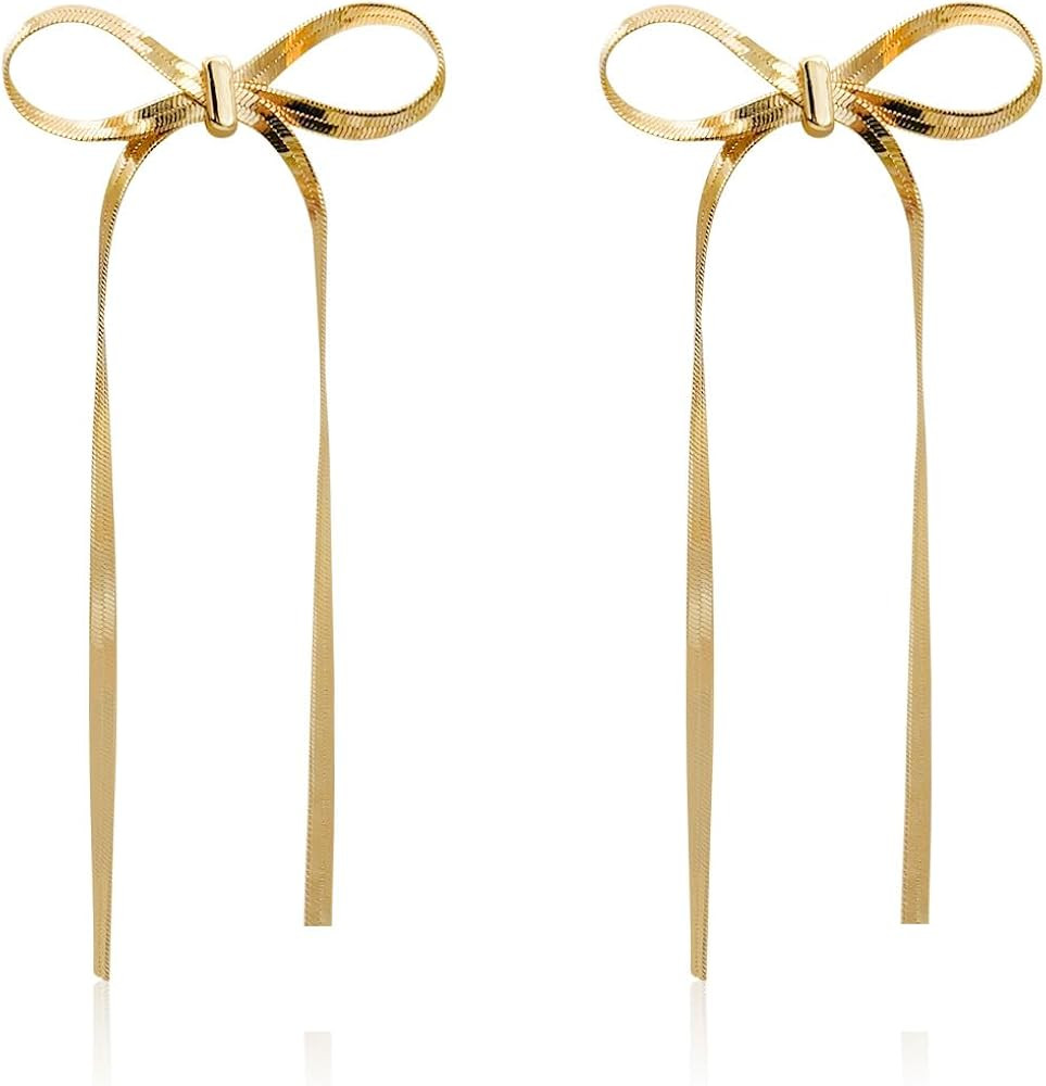 Bow Tassel Earrings for Women, Elegant Long Tassel Chain Drop Earrings Sparkly Ribbon Bow Dangly ... | Amazon (UK)