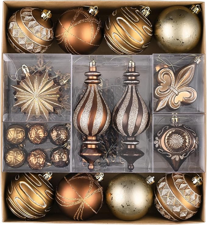 Valery Madelyn Fall Ornaments for Christmas Trees, 60ct Bronze Copper Brown and Gold Shatterproof... | Amazon (US)