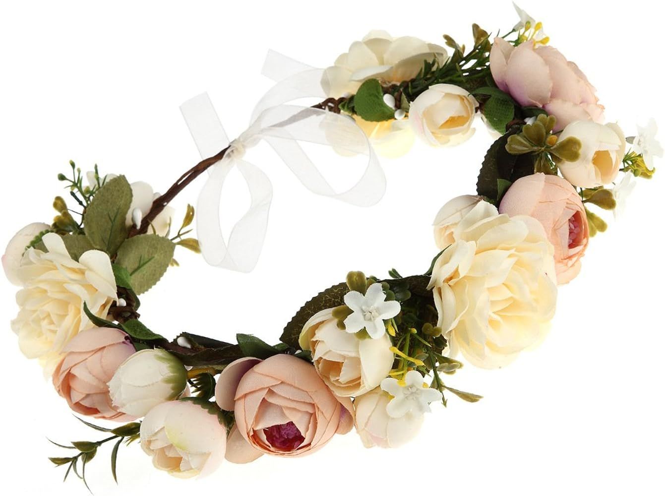 DDazzling Women Flower Headband Wreath Crown Floral Wedding Garland Wedding Festivals Photo Props | Amazon (US)