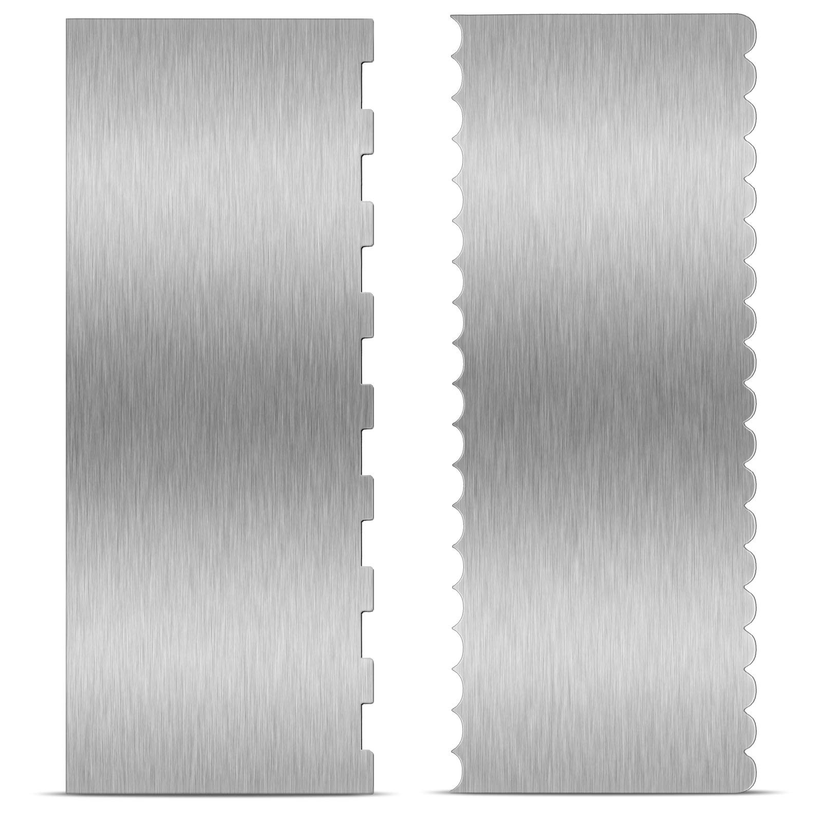 2 Pieces Stainless Steel Cake Scraper Large Double Sided Patterned Edge Stripe Edge Smoother Scra... | Amazon (US)