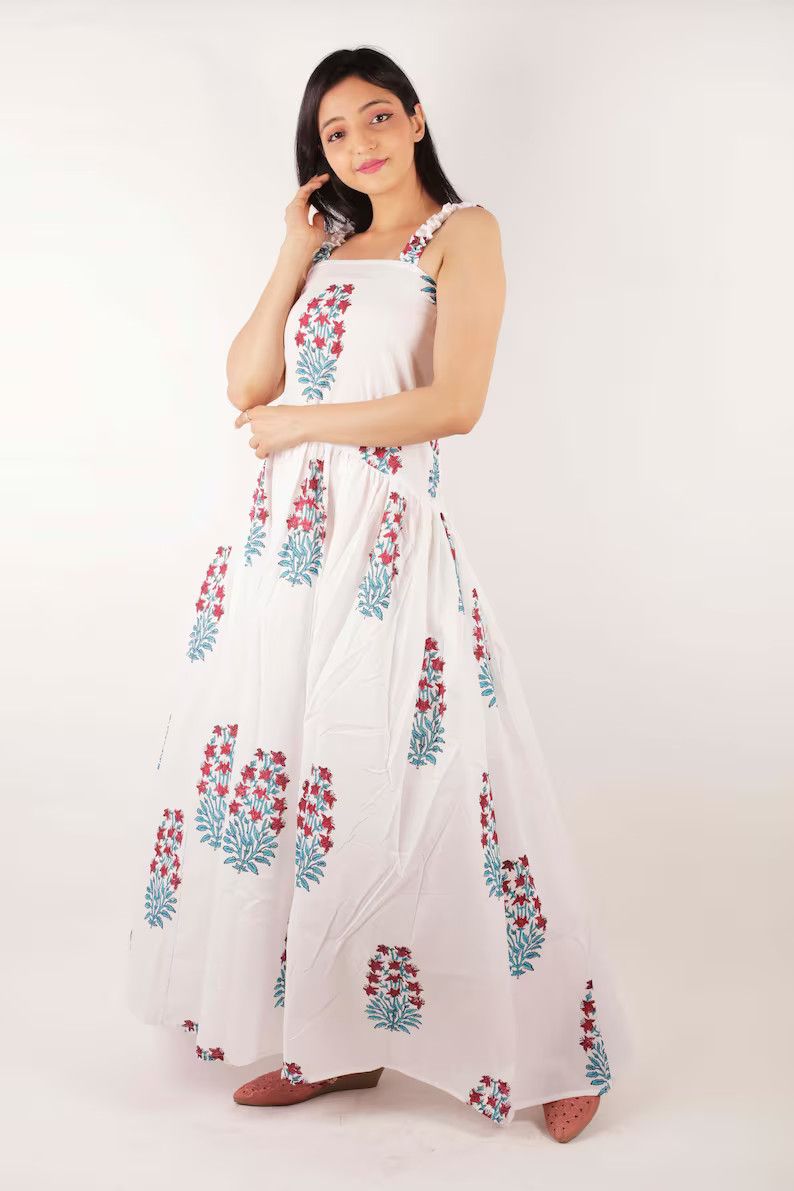 Block Print Dress, Hand Block Printed Dress, Indian Cotton Dress, Indian Block Print Dress, Block... | Etsy (US)