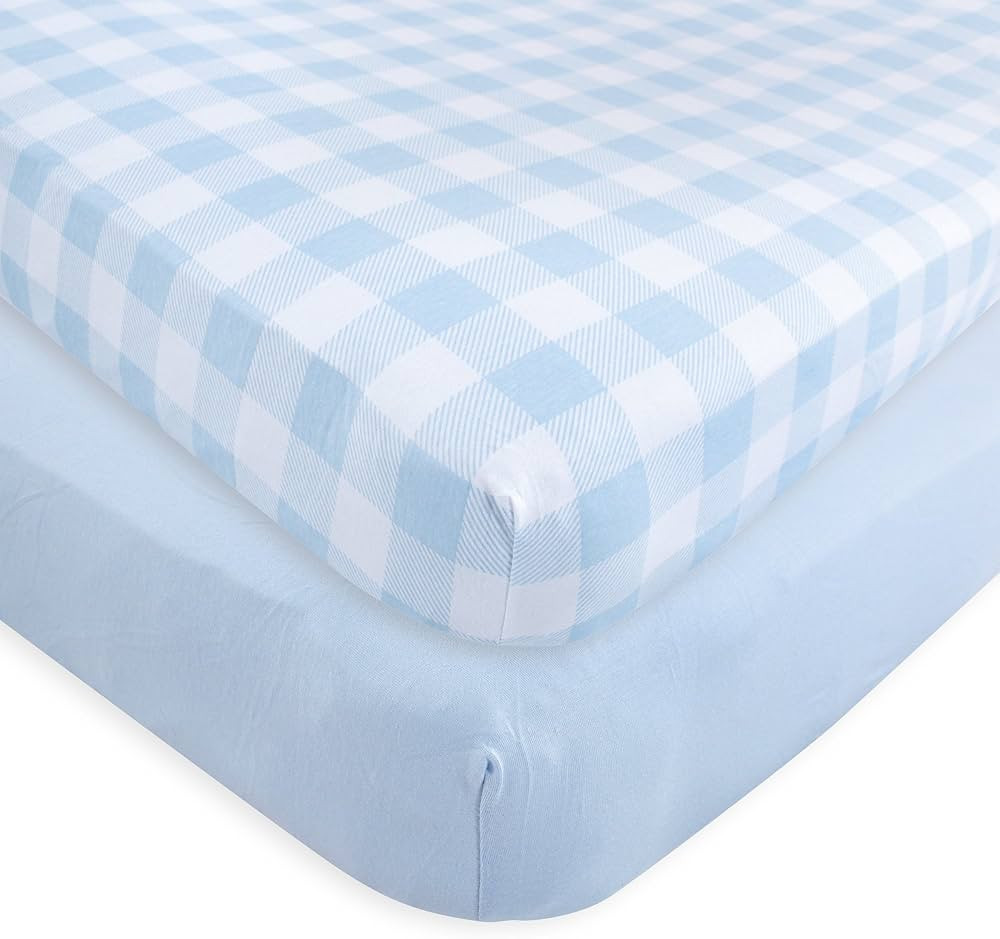 Touched by Nature Unisex Baby and Toddler Organic Cotton Crib Sheet, Plaid Solid Light Blue, One ... | Amazon (US)