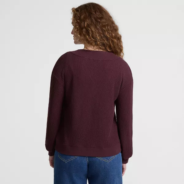 Lands' End Women's Long Sleeve Waffle V-neck Cardigan - Small - Lush Burgundy | Target