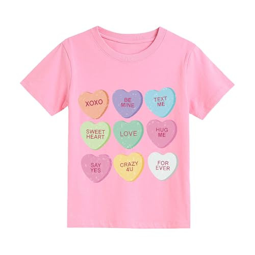 Kachibud Valentine's Heart Shirt for Toddler Girl Cotton T-Shirts Pink Round Neck Short Sleeve Hearts XOXO Love Tops 2T | Amazon (US)