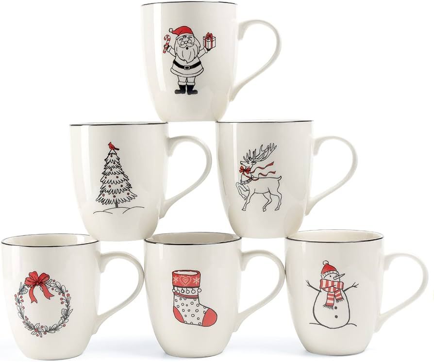LEHAHA Christmas Coffee Mug Set of 6 – 16 oz Christmas Theme Holiday Ceramic Coffee Mugs Perfec... | Amazon (US)