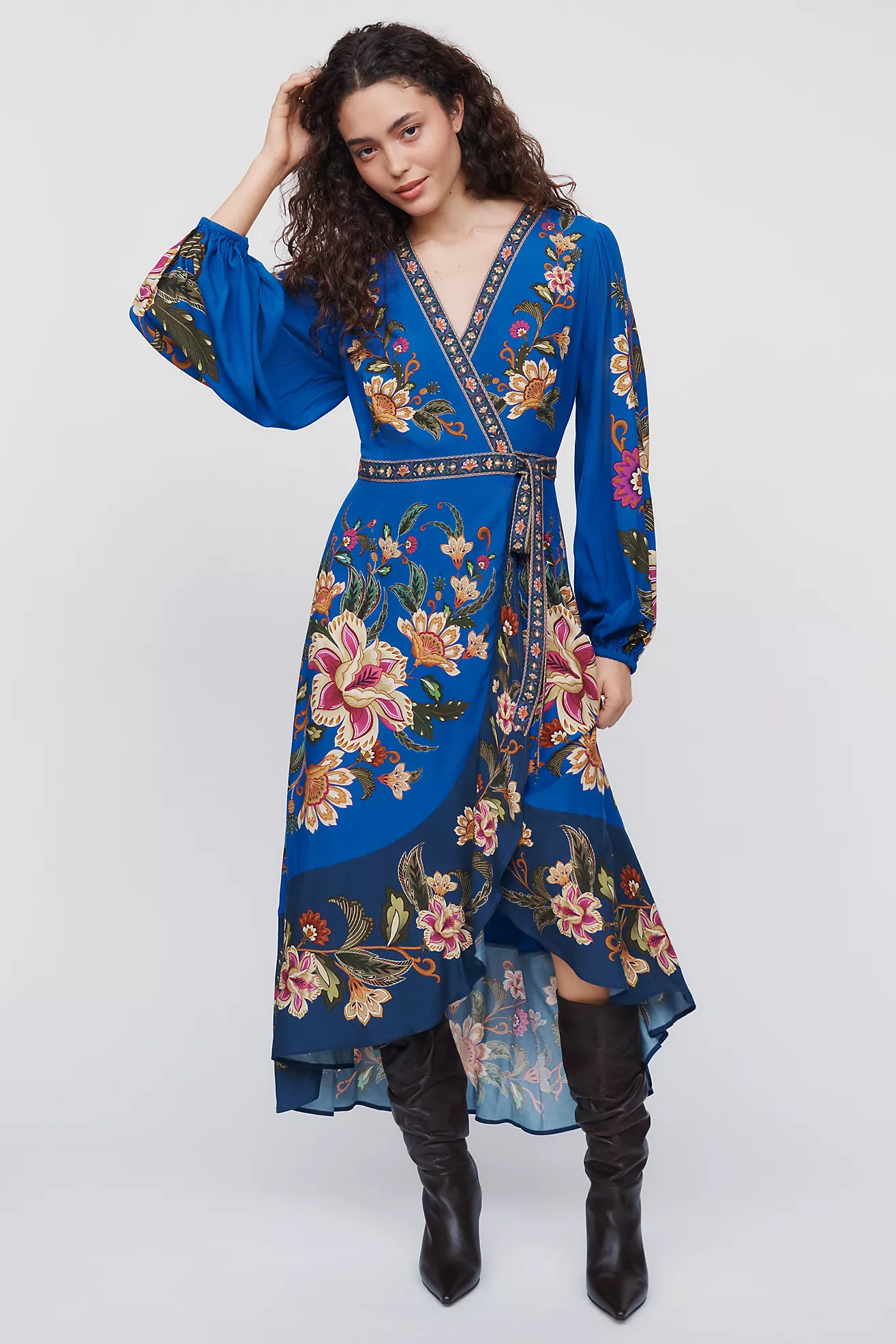 Long-Sleeve Floral Wrap Midi Dress | Anthropologie (US)